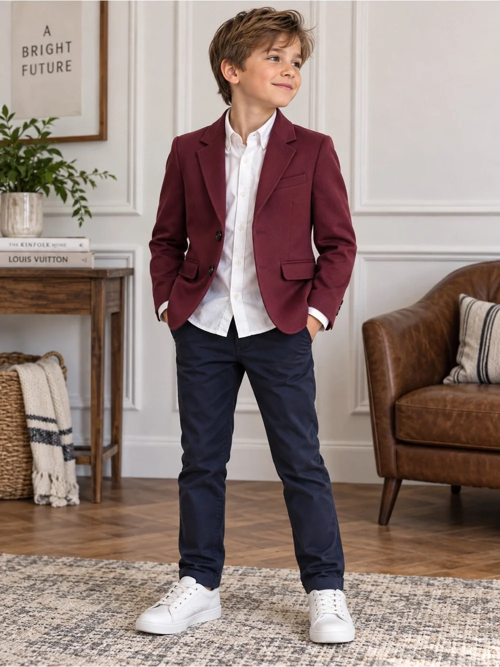 Murano Boys' Burgundy Blazer with Notch Lapel